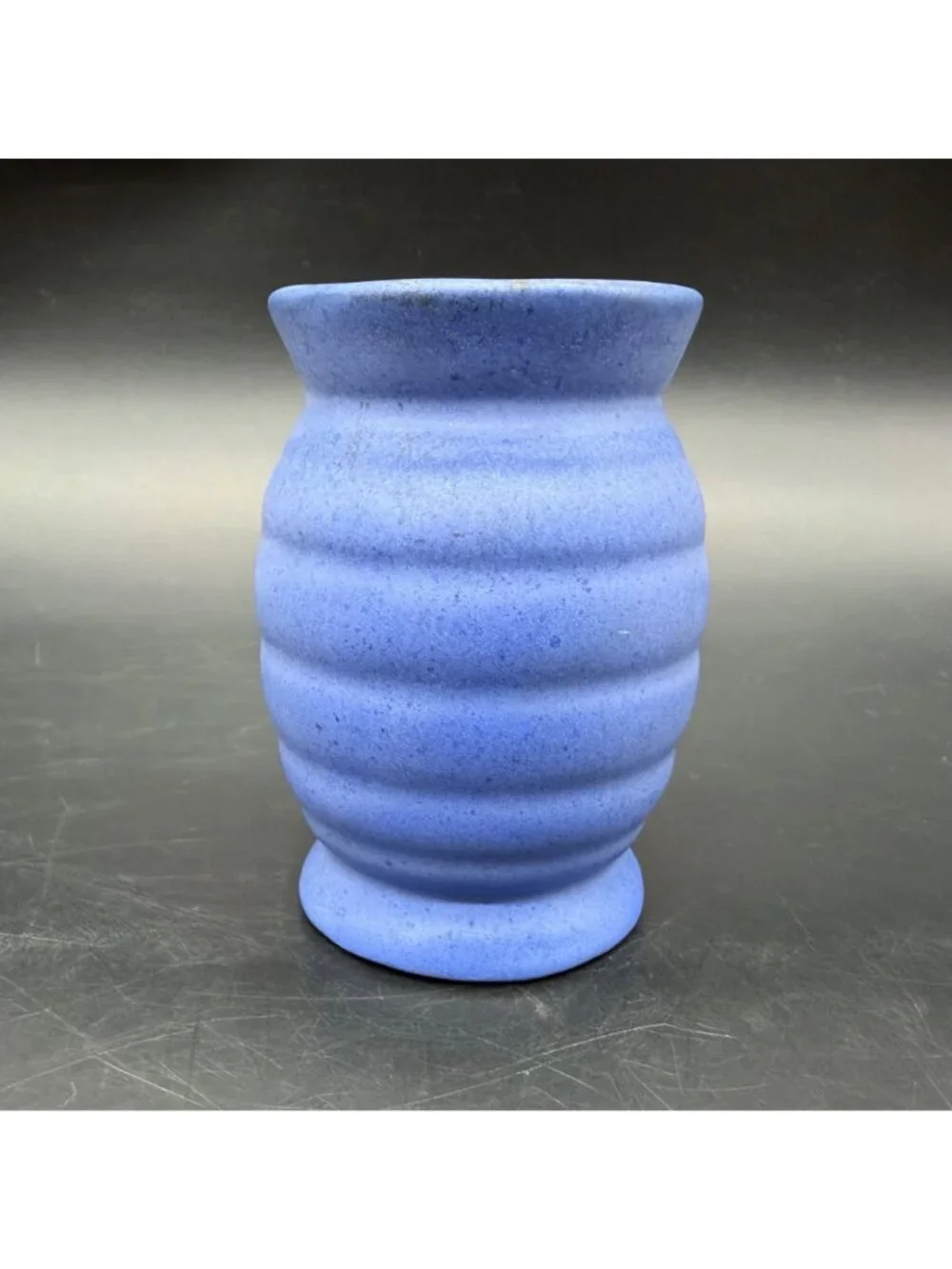 Niloak Vase Blue Ribbed Matte Pottery Beehive Arts and Crafts Mission Style